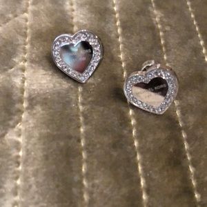 Beautiful Michael Kors Silver Tone Heart Studs with Crystals
